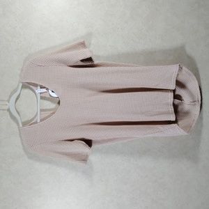 01185 L love tan waffle weave knotted back blouse L NWT